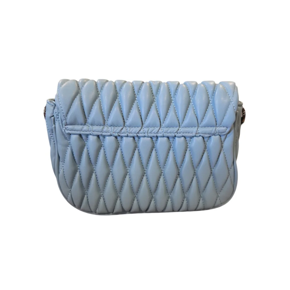 Badgley Mischka Quilted Mini Messenger Bag Blue Gun Metal Nickel NWT (230)